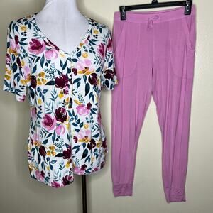 Posh Peanut Pajama Set Medium 2 Piece Floral Pink Lounge Sleepwear Ultra Soft